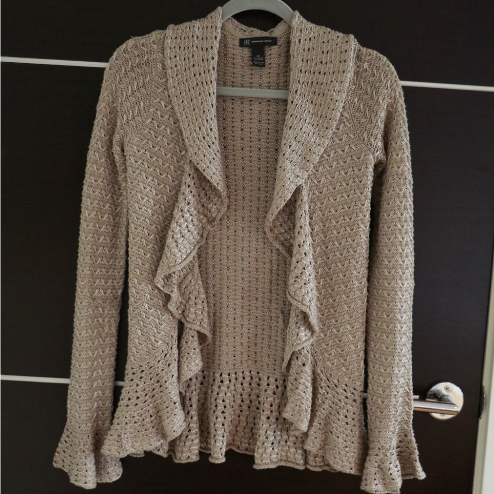 INC International Concepts Beige Ruffled Cardigan